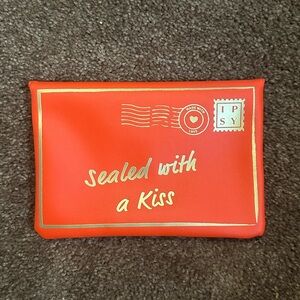 Ipsy Vibrant Red Pouch with Gold Accents